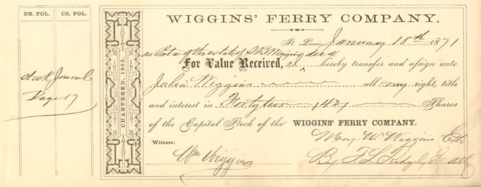 Wiggins' Ferry Co. - Shipping Transfer Receipt